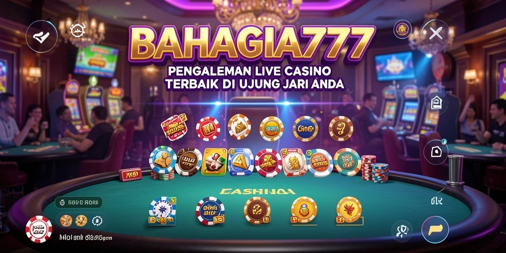 Screenshot utama BAHAGIA777 menampilkan dealer live dan permainan kasino yang seru.