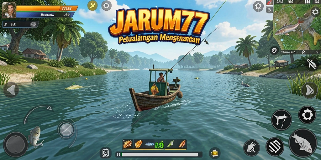 Screenshot gameplay JARUM77 menampilkan aksi memancing yang seru dan interaktif.