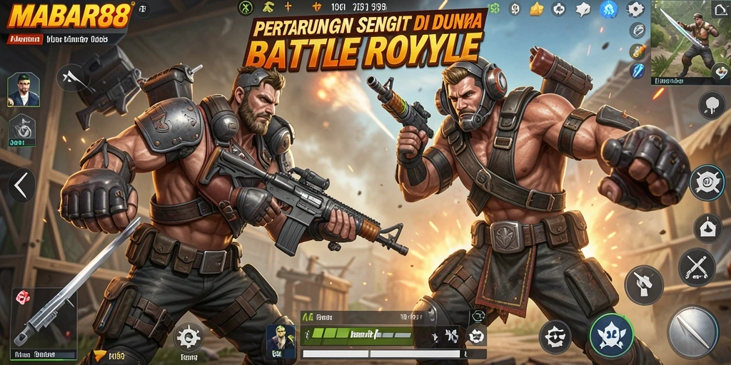 Tampilan gameplay MABAR88 yang penuh aksi dalam pertempuran Battle Royale.