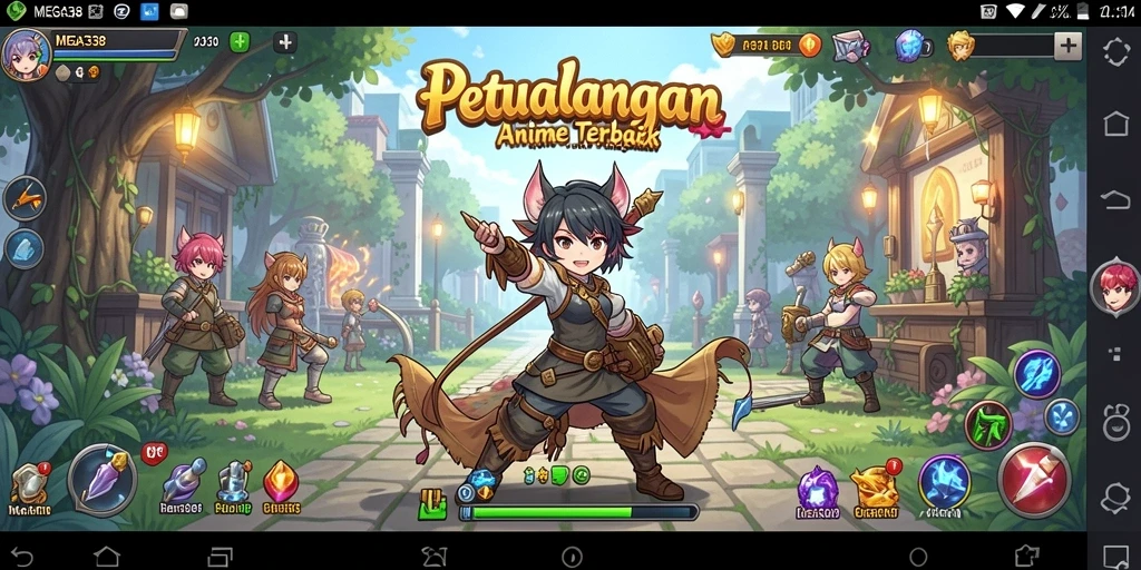 Screenshot gameplay MEGA338 menampilkan pertarungan karakter anime yang seru.