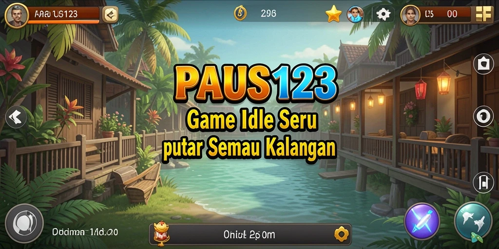 Tampilan gameplay PAUS123 dengan karakter dan sumber daya berwarna-warni.